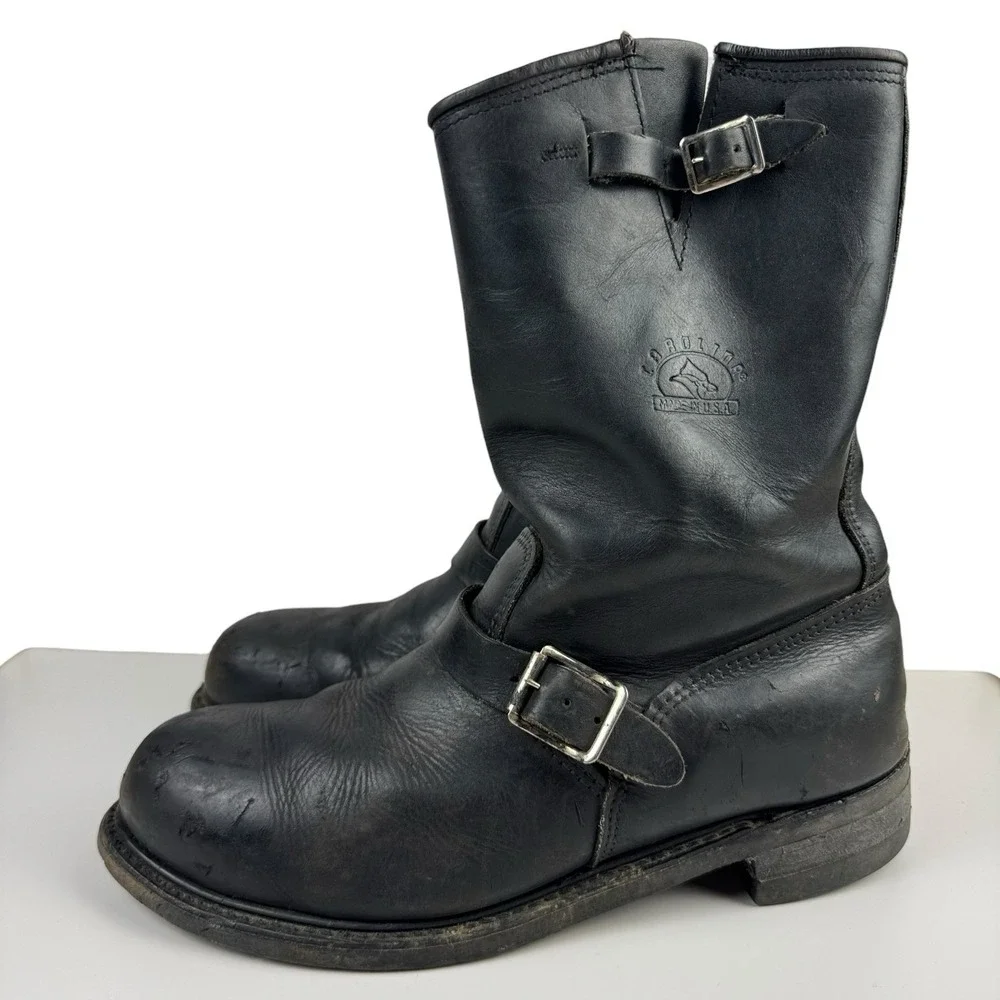 Vtg Carolina Black Leather Steel Toe Work Engineer Biker Boots Men's 12 USA
